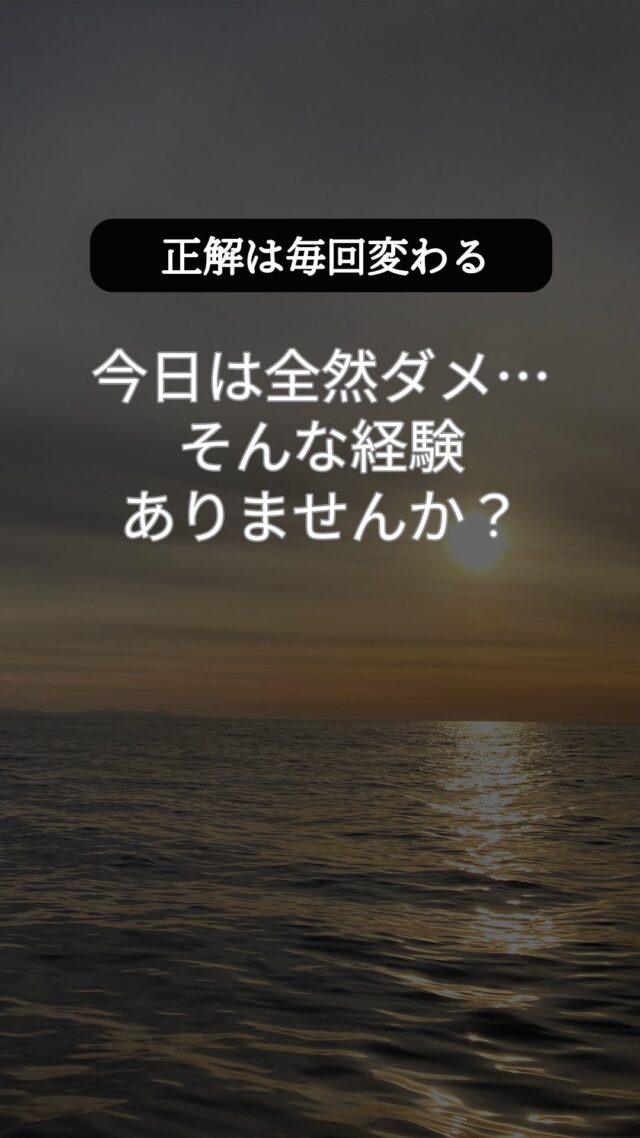昨日の正解が、今日も通用するとは限らない。

「前回は釣れたのに、今日は全然ダメ…そんな経験ありませんか？」

「釣りの正解は、毎回変わる。」